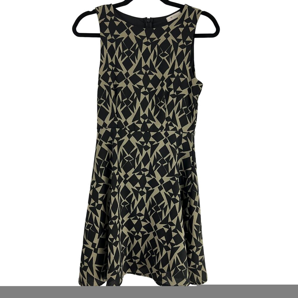 Anthropologie Everly Black/Tan Fit & Flare Geometric Fully Lined Dress Size S